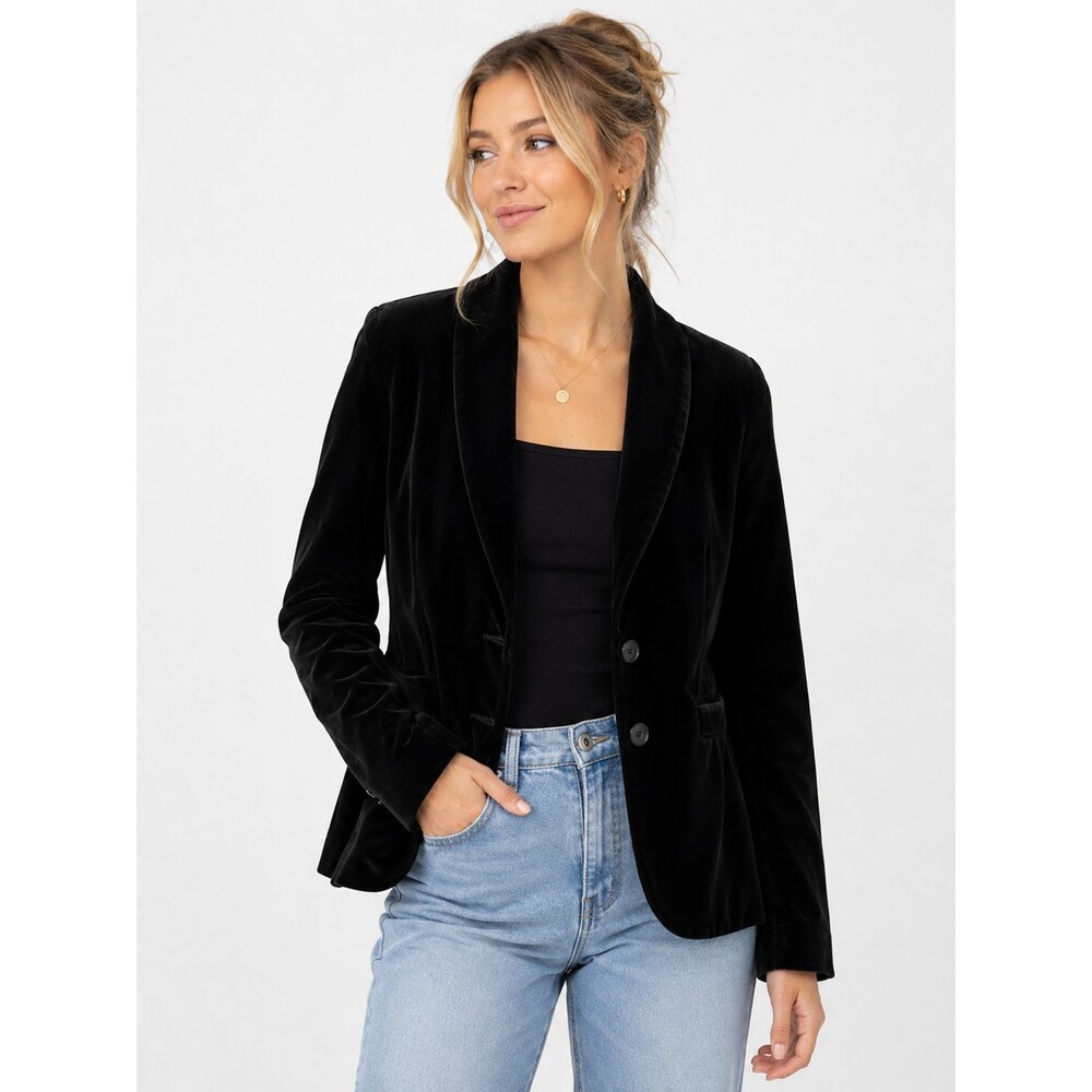 J.Crew Velvet Blazer Jacket Size Small? Black Pockets Preppy Academia Goth